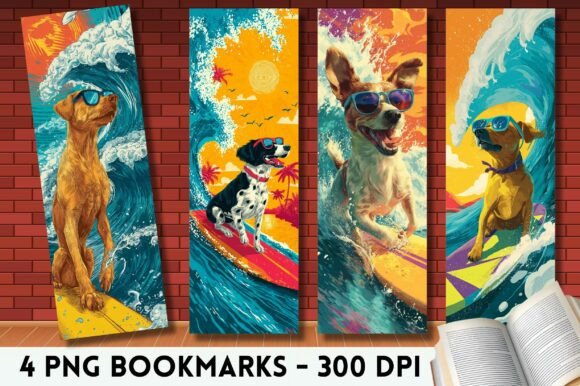 Cool Surfing Dogs Retro Summer Bookmark for Crafts