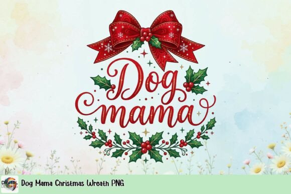 Dog Mama Christmas Wreath PNG for T-Shirt Designs