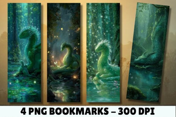 Enchanted Green Forest Dragon Bookmark for Crafts