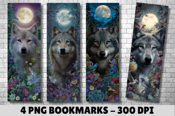 Floral Forest Wolf Moon Bookmark for Crafts