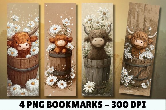 Highland Cow Daisy Barrel Art Bookmark for Crafts