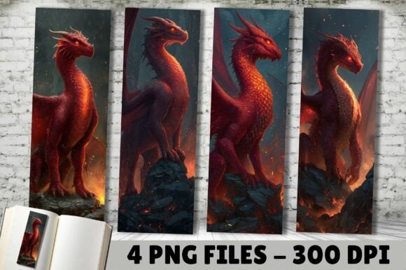 Majestic Red Fire Dragon Bookmark for Crafts