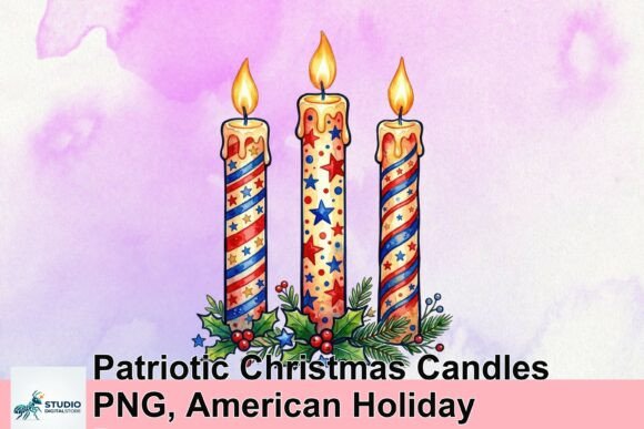 Patriotic Christmas Candles PNG: Branding & T-Shirt Designs