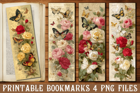 Retro Cream Rose Butterfly Bookmark for Crafts