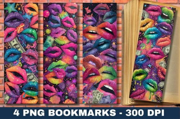 Retro Neon Pop Art Lips Bookmark Design for Crafts