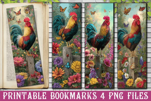 Rooster on Fence Garden Scene Bookmark for Crafts