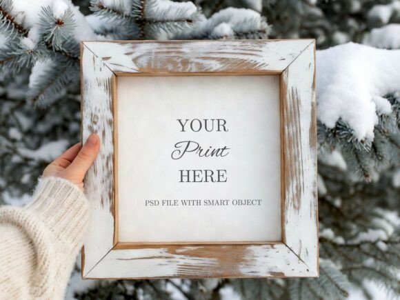Square Rustic Winter Wood Frame Mockup for Frames Amp