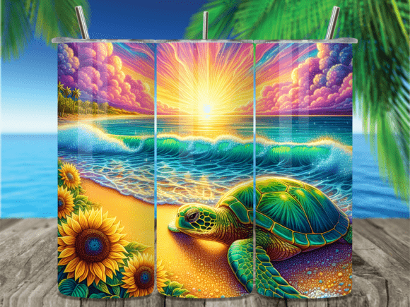 Sunset Turtle Sunflower Tumbler Wrap PNG Review