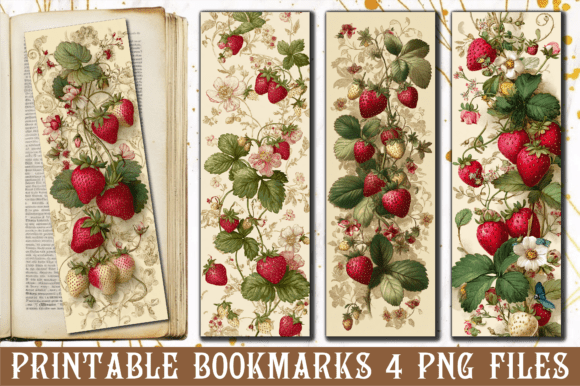 Vintage Cream Strawberry Floral Bookmark Crafts