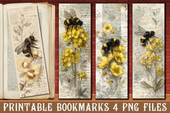 Vintage Yellow Wildflower Bee Bookmark for Crafts